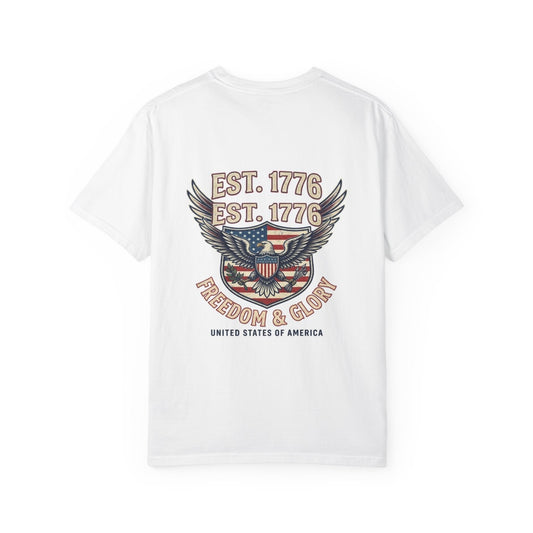 Freedom & Glory T-Shirt — EST. 1776 Eagle American Flag Patriotic Tee