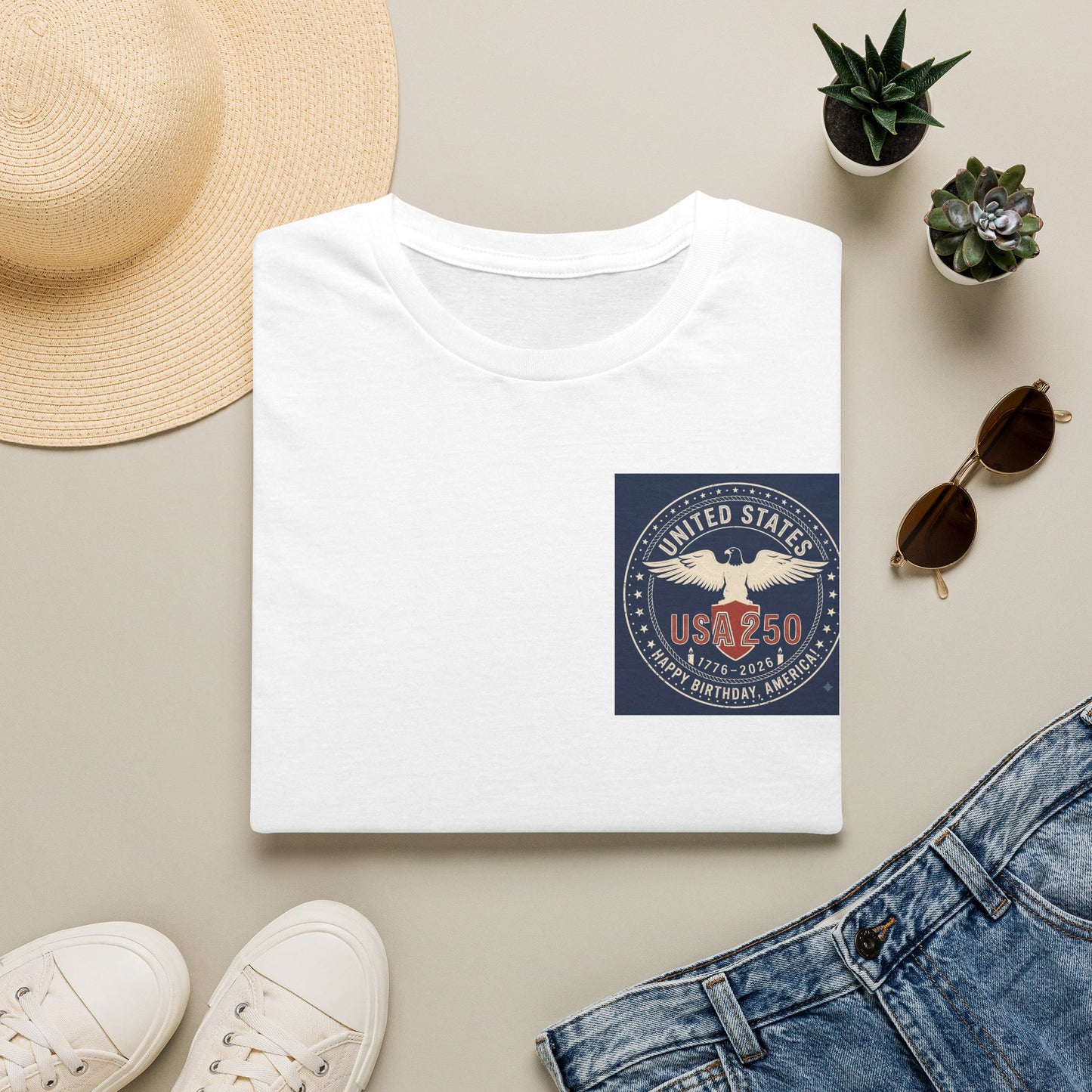 USA 250 Eagle Patch T-Shirt — United States 1776–2026 Commemorative Tee