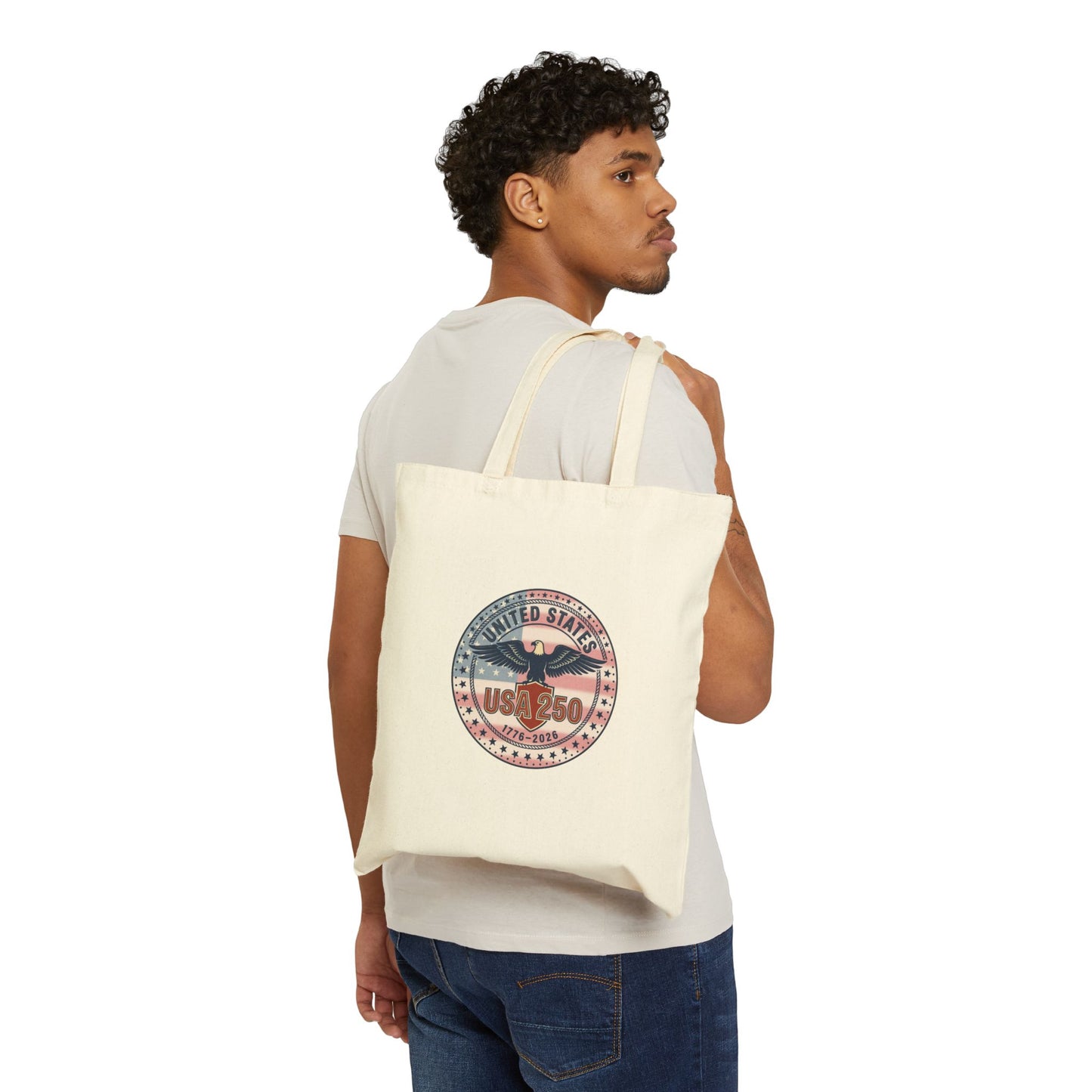USA 250 Emblem Tote | 4th of July Patriotic Centennial Anniversary Canvas Tote