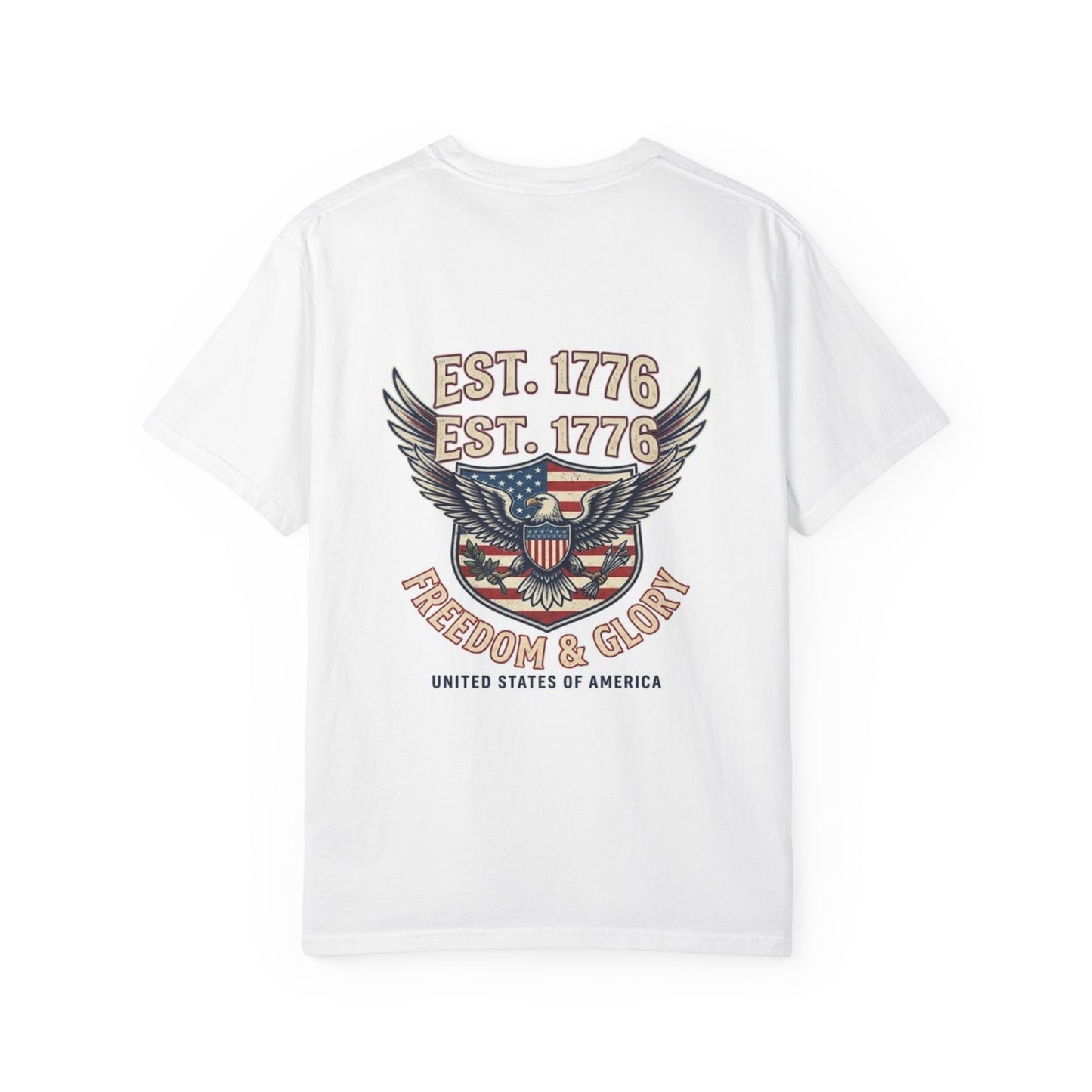 Freedom & Glory T-Shirt — EST. 1776 Eagle American Flag Patriotic Tee